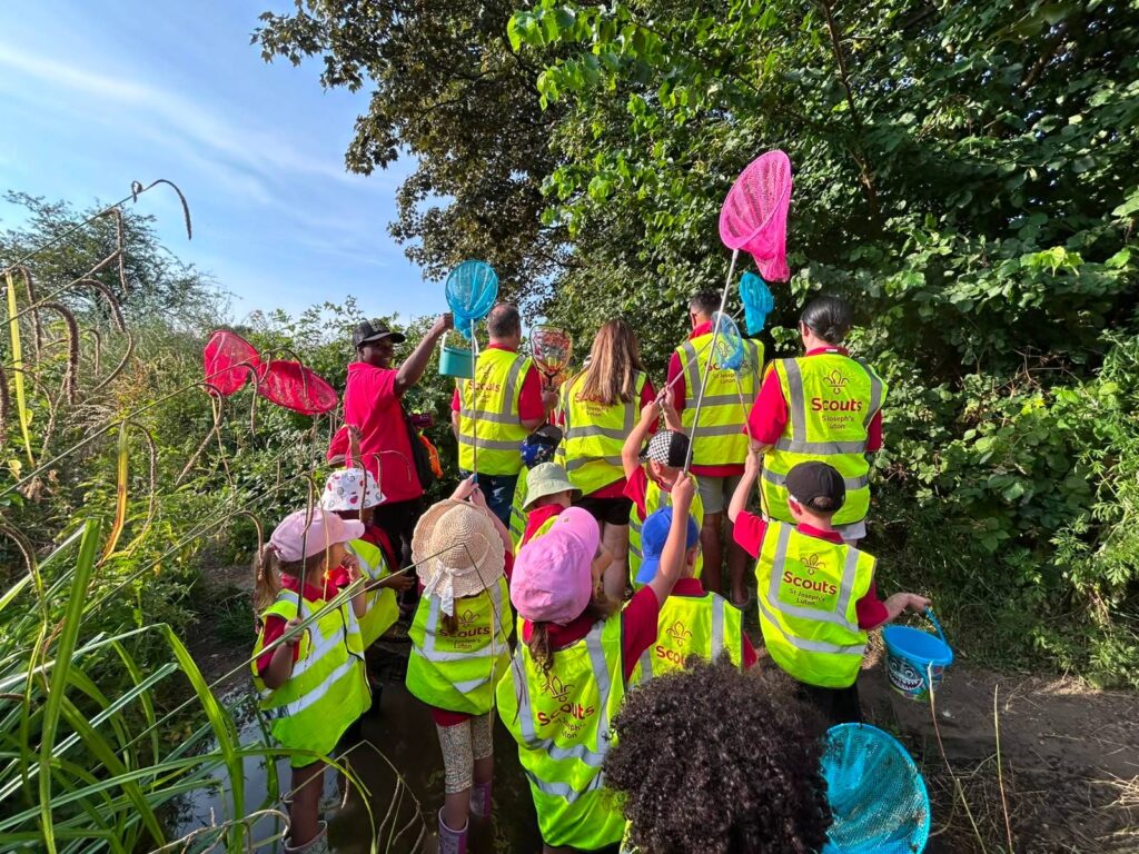 St Joseph's Scouts pond dipping with nets and buckets