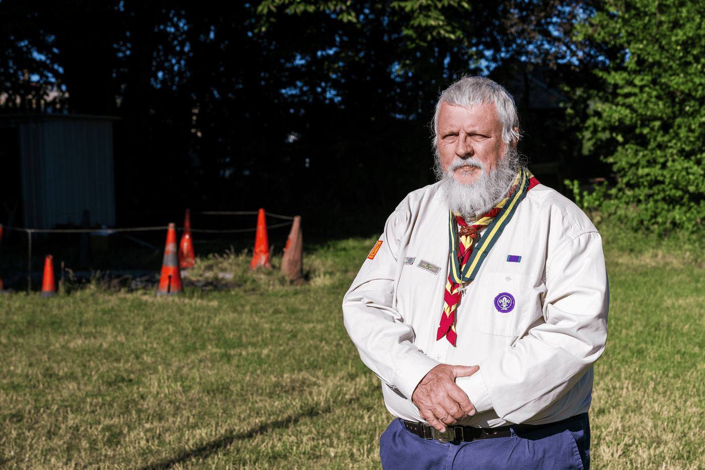Gerald Law at Ross Park Scout Centre wearing the Silver Wolf